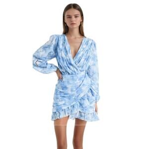 Showpo blue floral long sleeve mini dress wedding spring feminine ruffle